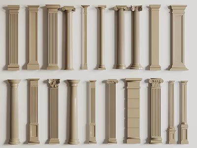 Roman Columns Collection Featuring Multiple Classical Architectural Styles and Decorative Details 3d model