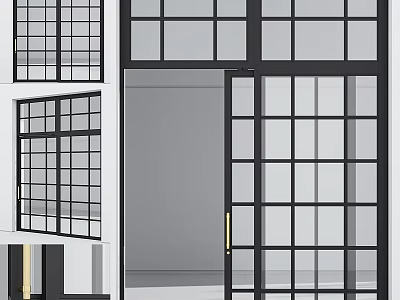 Modern Sliding Doors Design With Black Frame And Grid Glass For Interior Space 3d model