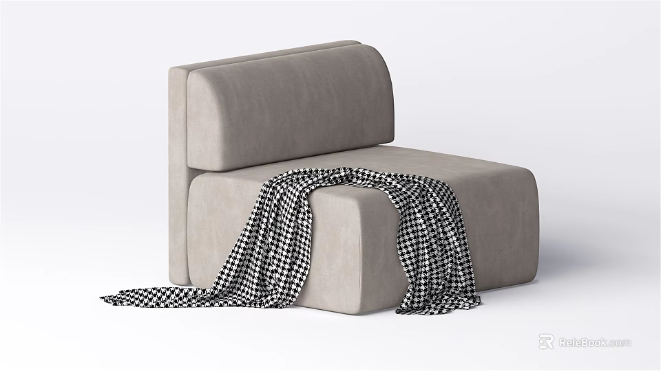 Gray Single Sofa With Black And White Checkered Blanket For Modern Living Room 3d model 