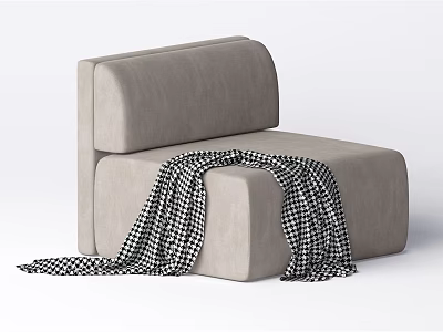 Gray Single Sofa With Black And White Checkered Blanket For Modern Living Room 3d model