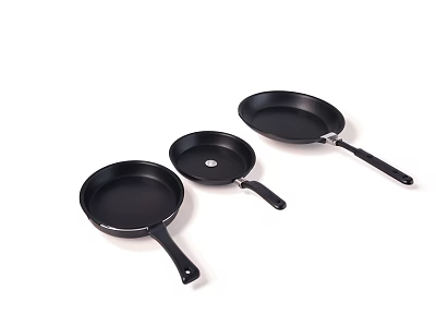 Black Frying Pans Set Of Three Premium Cookware With Durable Handles For Home Kitchen 3d model