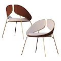 Modern Elegant Leisure Chair with Curved Backrest and Gold Metal Legs in Beige Brown Fabric