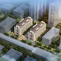 Elegant Three Story Townhouses Surrounded By Greenery And City Buildings