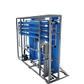 Industrial Water Treatment System With Blue Cylindrical Tanks Control Panel And Metal Frame