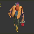 Cartoon Game Movie Character With Yellow Coat Orange Beard Red Bucket And Blue Tools