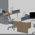 Modern Modular Shared Office Desks With Blue Privacy Partitions And Ergonomic Mesh Office Chairs