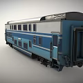 Blue And White Train Carriage With Multiple Windows And Classic Body Design