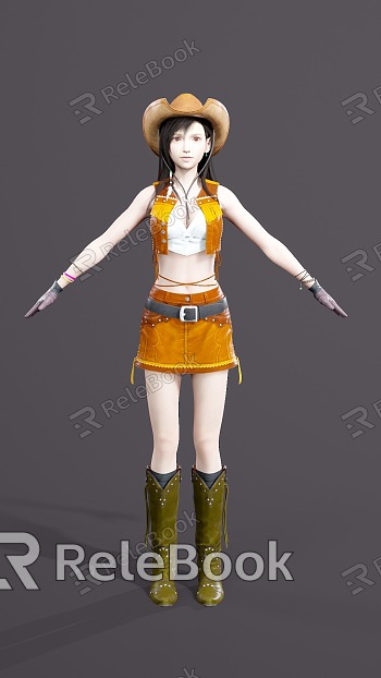 Final Fantasy Denim Tifa with Skeleton Binding fbx with Tex Lights Eight Monkey Files Tifa Teen CowGirl model