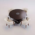 Modern Round Dining Table Set With Dark Wooden Top Glass Inlay And White Chairs