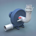 Blue Industrial Blower With White Pipe Red Valve And Base Support 3d model