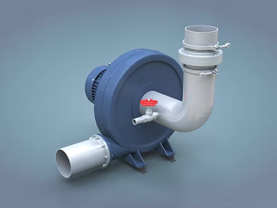 Blue Industrial Blower With White Pipe Red Valve And Base Support 3d model