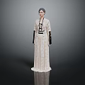 Classic Light Colored Long Dress With Black Decorative Sleeves And Waist Belt