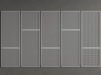 Varied Pattern Grid Metal Panels Arranged Neatly On Gray Background Surface 3d model