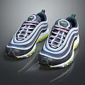 Nike Air Max 97 Shoes Gray Black With Wavy Lines Yellow Air Cushion Sole Green Laces