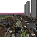 Bustling Urban Commercial Street With Modern Architecture Palm Trees Pedestrians And High Rise Buildings