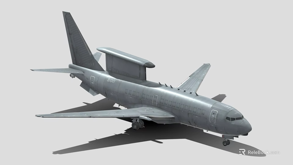 Gray Passenger Aircraft With Prominent Top Radar Dome And Extended Wings Structure 3d model 