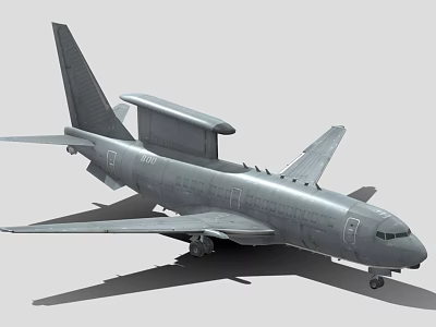 Gray Passenger Aircraft With Prominent Top Radar Dome And Extended Wings Structure 3d model
