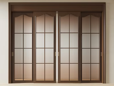 Japanese Style Sliding Doors with Wooden Frame and Frosted Glass Panels for Home Interior Design 3d model