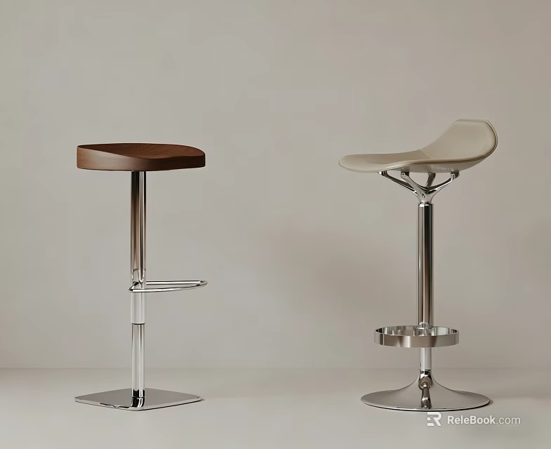 Modern Bar Stools With Brown And Light Gray Seats And Metal Frames 3d model 