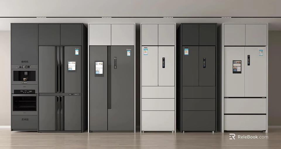 Modern Refrigerators Showcase Featuring Various Colors And Styles In Black White Grey 3d model 