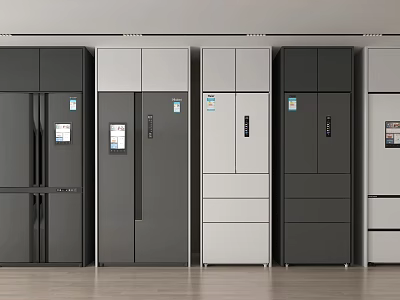 Modern Refrigerators Showcase Featuring Various Colors And Styles In Black White Grey 3d model