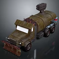 Olive Green Military Truck With Front Plow Roof Mounted Cannon And Tank Body