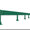 Durable Green Metal Guardrail with Sturdy Posts Horizontal Striped Beams and Bases