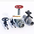 Industrial Valves In Various Designs With Red And Black Handles