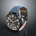 Stylish Leather Strap Watch With Black Dial White Numerals And Subdials 3d model