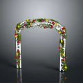 Decorative White Frame Flower Arch With Colorful Flowers And Green Leaves