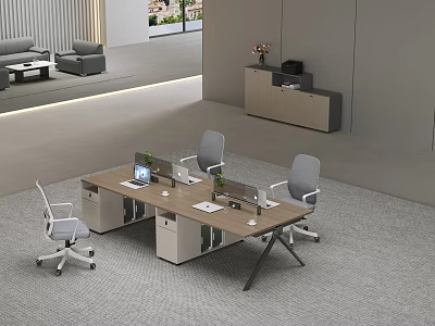 Modern Public Office Space Interior With Workstations Office Chairs Computers And Green Plants 3d model
