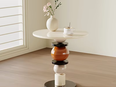 Modern Artistic Round Side Table For Cozy Living Room Corner Vase And Coffee Cup 3d model