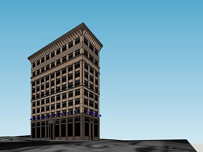 Historic Multi Story Building With Classical Facade Large Windows And Ornate Base 3d model