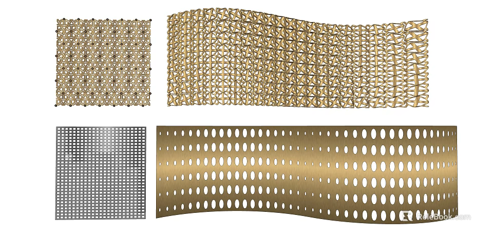 Perforated Metal Decorative Panels With Different Patterns Gold And Silver Designs 3d model