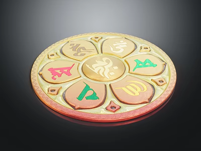 Elegant Circular Decorative Plaque With Colored Symbols Golden Border And Central Design 3d model