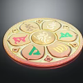 Elegant Circular Decorative Plaque With Colored Symbols Golden Border And Central Design