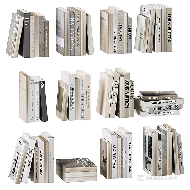 Stylish Books And Magazines Collection With Stacked Standing And Flat Arrangements In Various Designs 3d model 