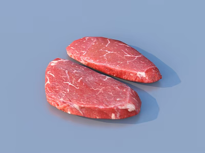 Fresh Raw Beef Steaks With Two Pieces On Light Blue Background Showing Texture 3d model