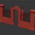 Stone Arched Entrance Gate With Classic Design Stone Pillars And Iron Railings