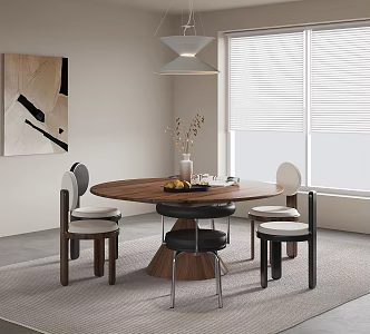 Quiet antique dining table and chair round dining table solid wood dining table and chair dining table for more than four people 3d model