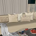 Neutral Toned Throw Pillows With Various Textures On Beige Sofa Living Room