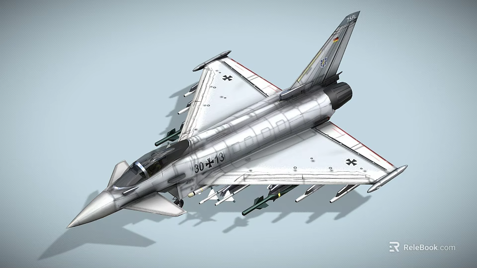 Modern Military Fighter Jet With Silver Body German Insignia And Missiles Under Wings 3d model 