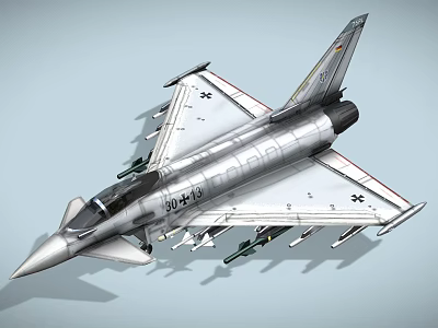 Modern Military Fighter Jet With Silver Body German Insignia And Missiles Under Wings 3d model