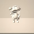 White Cartoon Character 3D Model Wearing Coat Holding Flower Like Object