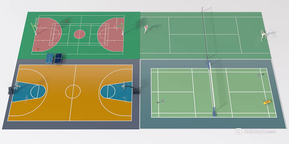 Basketball Court Design Featuring Multi Color Surfaces And Standard Layout Markings 3d model 