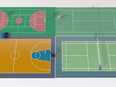 Basketball Court Design Featuring Multi Color Surfaces And Standard Layout Markings 3d model