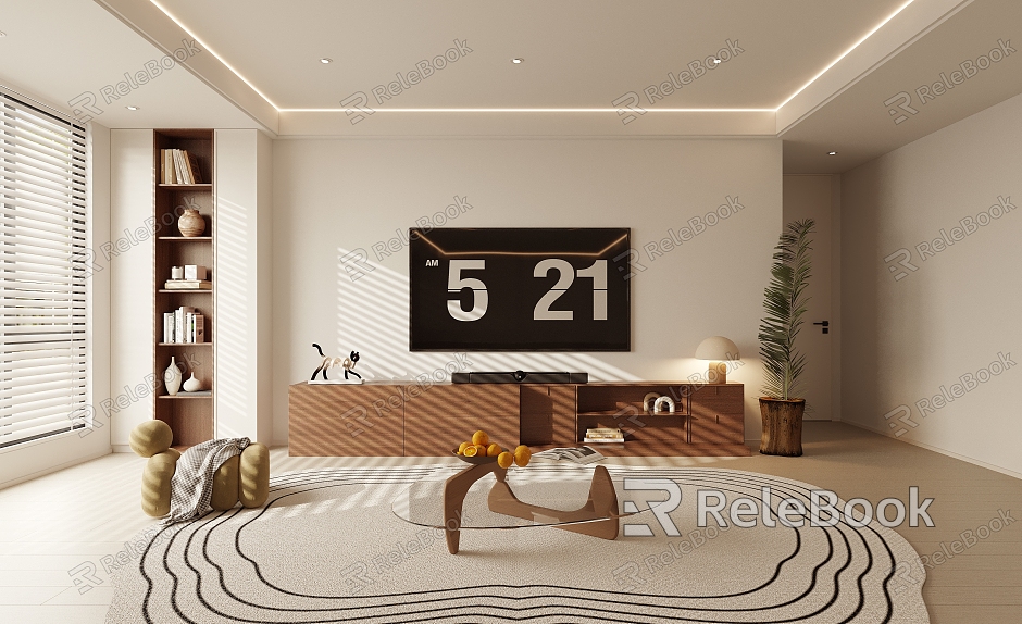 TV background wall TV cabinet coffee table carpet model