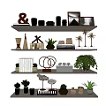 Modern Decorative Ornament Set With Geometric Figurines Plants Photo Frames On Shelves