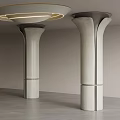 Two Modern Columns In Empty Room With Circular Ceiling Light And Gray Floor 3d model