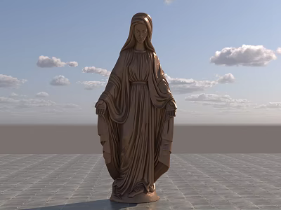 Landscape Sculpture of Virgin Mary Statue Against Blue Sky With Clouds and Stone Paved Ground 3d model